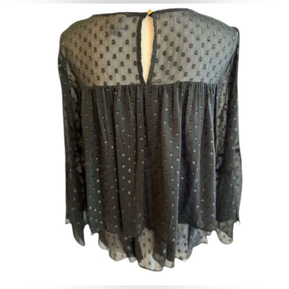 A New Day Black Sheer Illusion Babydoll Top Polka Dot SMALL Romantic Whimsygoth - Picture 2 of 5